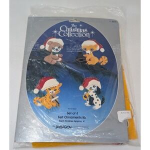 Paragon Felt Ornaments Craft Kit Christmas Cute Animals 6232 VTG 80s 1980s
